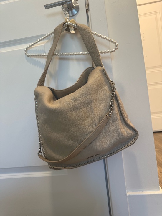 Michael Kors Handbags - Michael Kors Beige Studded Leather Hobo Bag